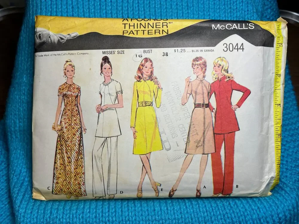 McCalls Sewing pattern 3044 Maxi dress tunic pant 1970s Size 16